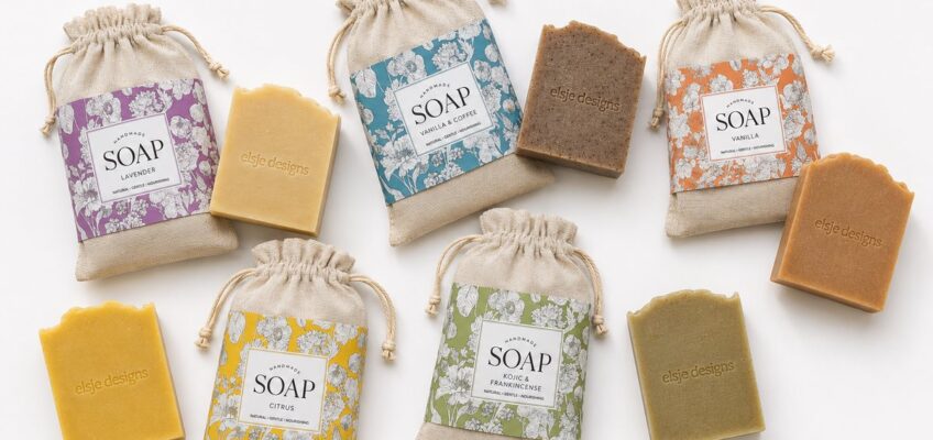Elsje Designs handmade soap collection in linen bags